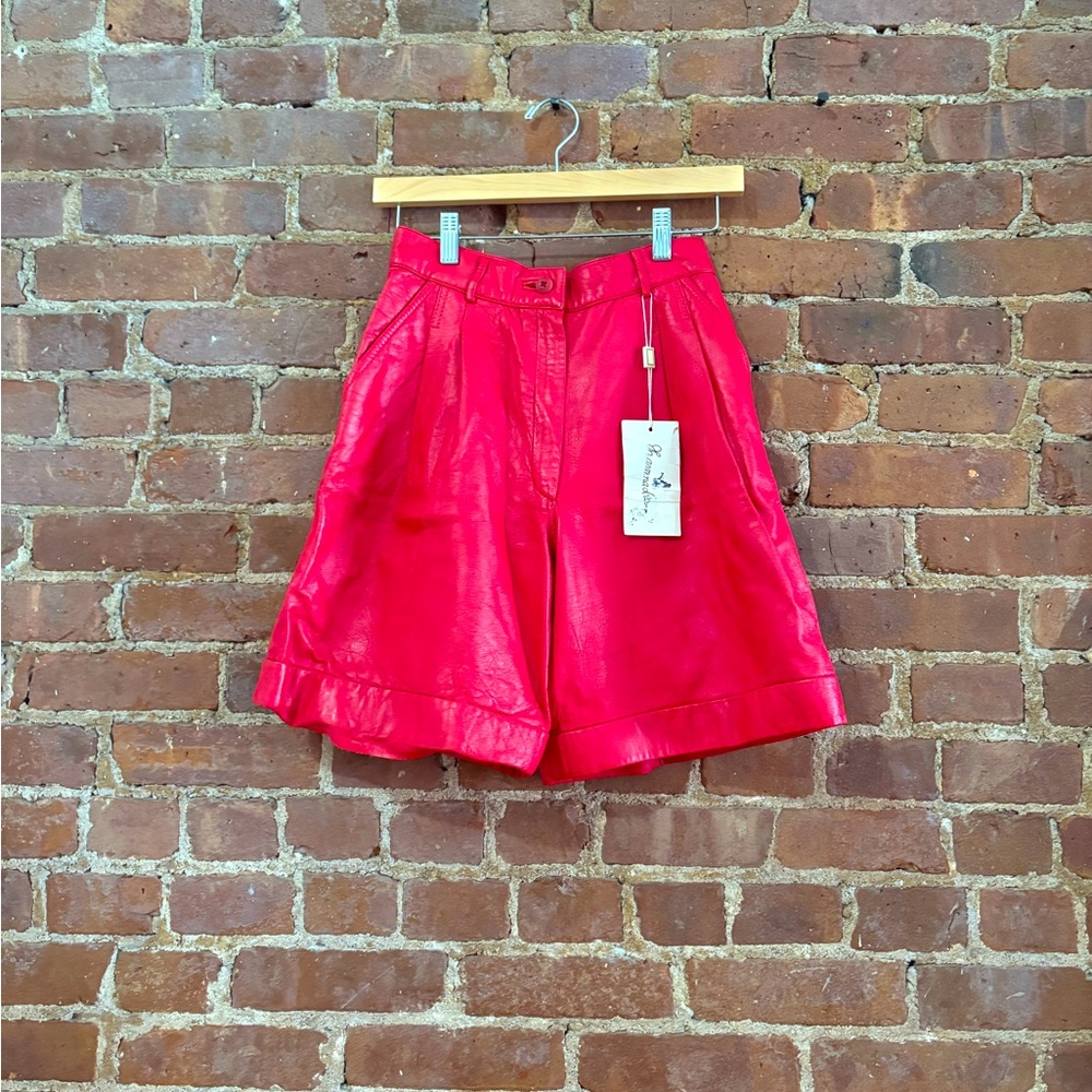 Vintage 80s red leather shorts - high waisted